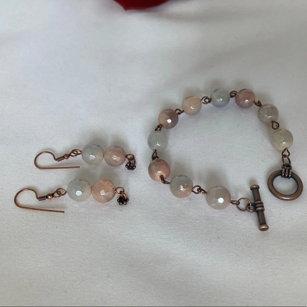 𝅺COPPER Toggle Bracelet Peach Aventurine Beads